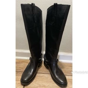 NWB Frye Abbey Plate Black Leather Riding Tall Boots Women’s Size 7.5 Medium